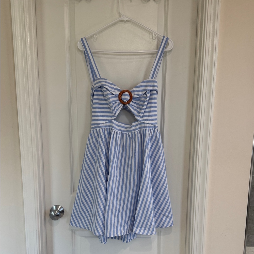Blue and White Striped Sundress with Ring Detail